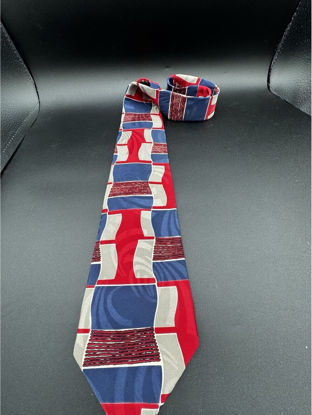 Robert Talbott Studio Nordstrom Silk Tie Red Blue Geometric Made USA 58”